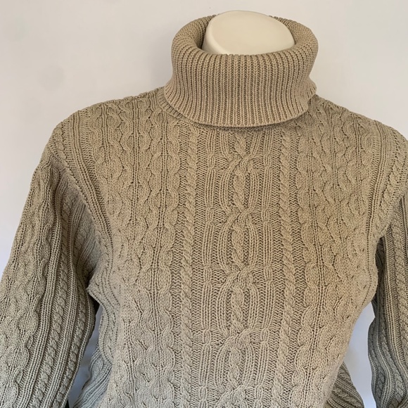 v i n t a g e :: Tan Turtleneck Granny Cable Knit Sweater - Picture 2 of 11